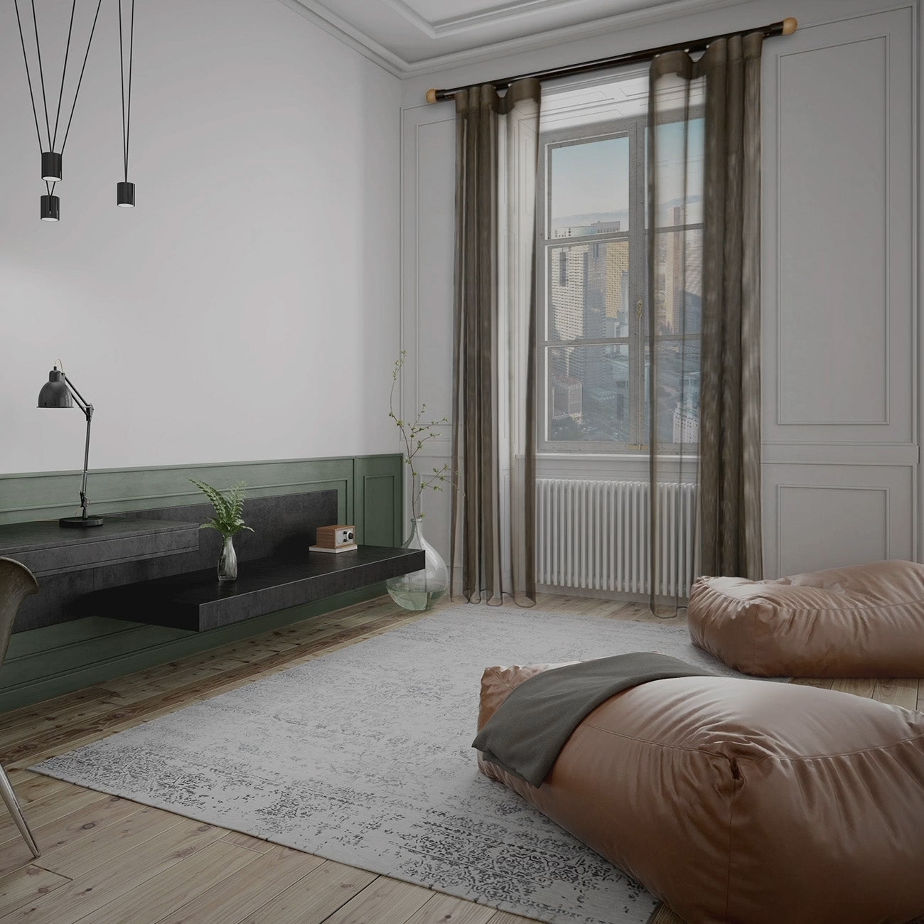 寇沃拉 Kouvola MT35 中期世紀現代系列電動窗簾軌道窗紗組 單層 鋁本色