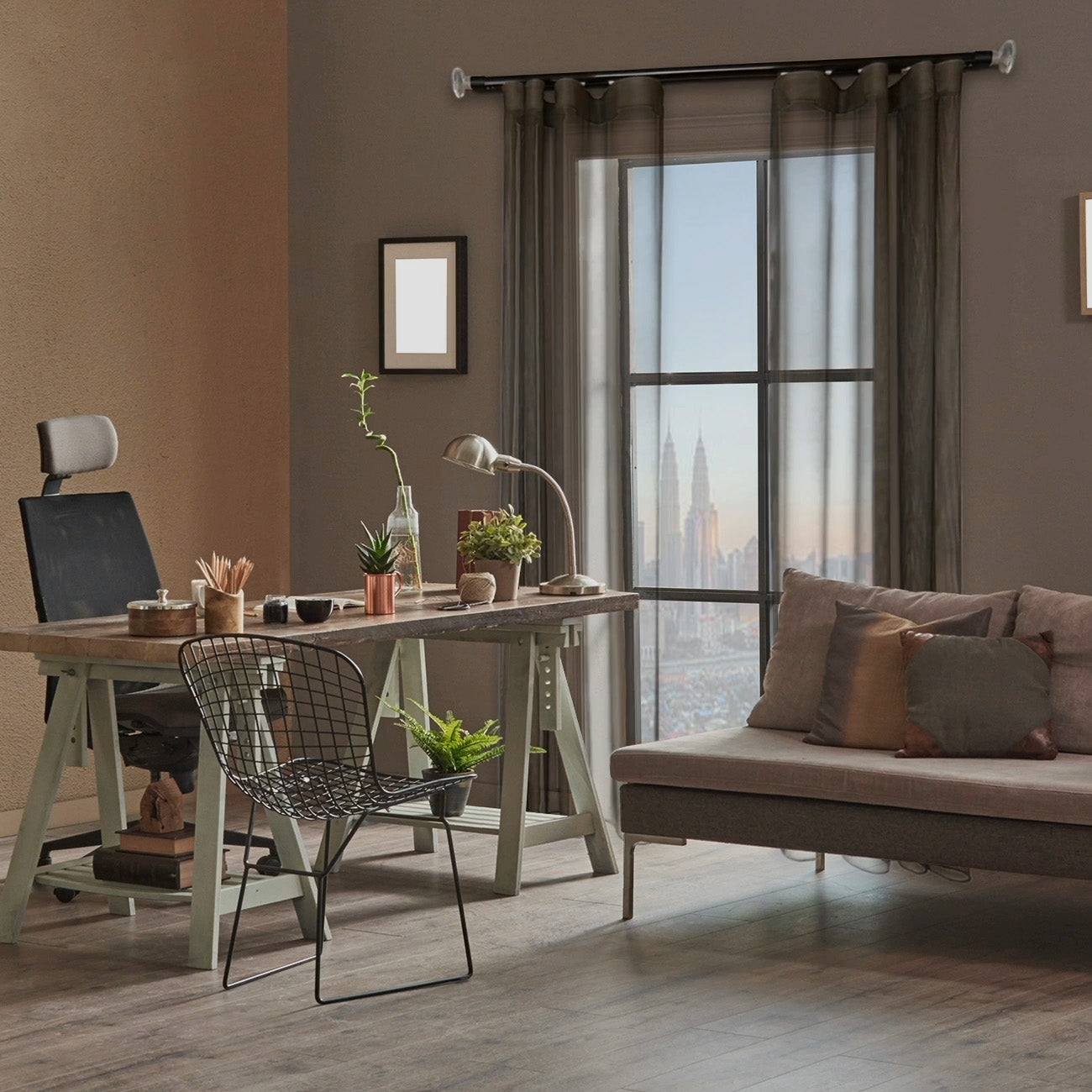 寇沃拉 Kouvola MT35 中期世紀現代系列電動窗簾軌道窗紗組 單層 黑色